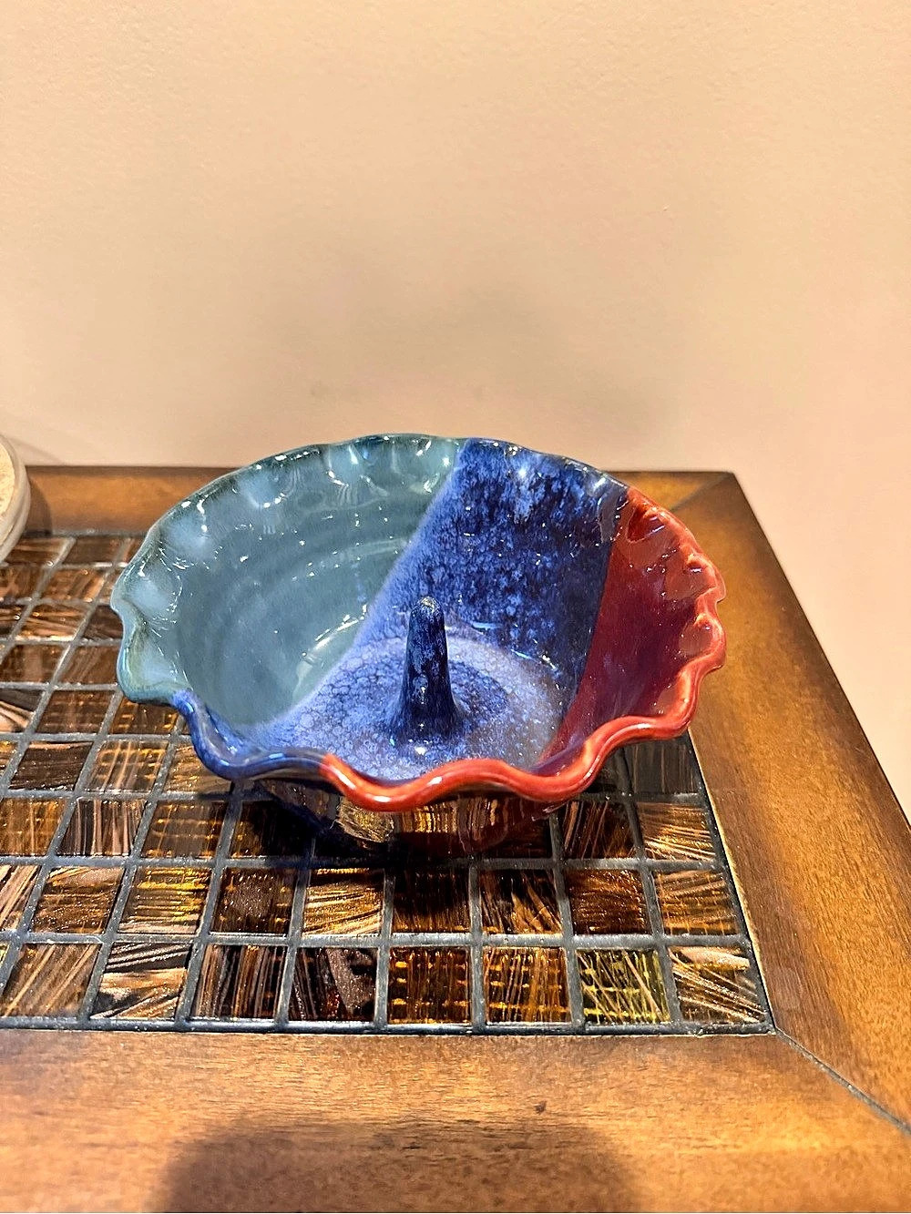 Handcrafted Blue & Red Glazed Apple Baker